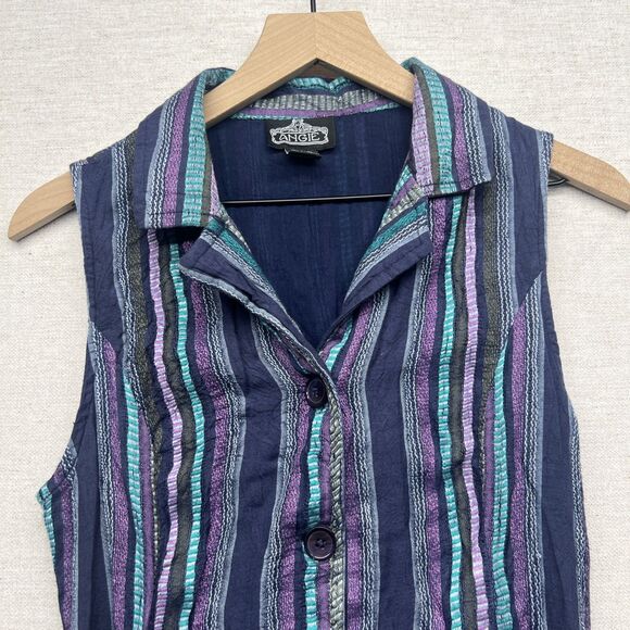 ANGIE Vertical Stripes Button Collared Mini Dress Women's L Large Hippie Belted - Picture 2 of 9